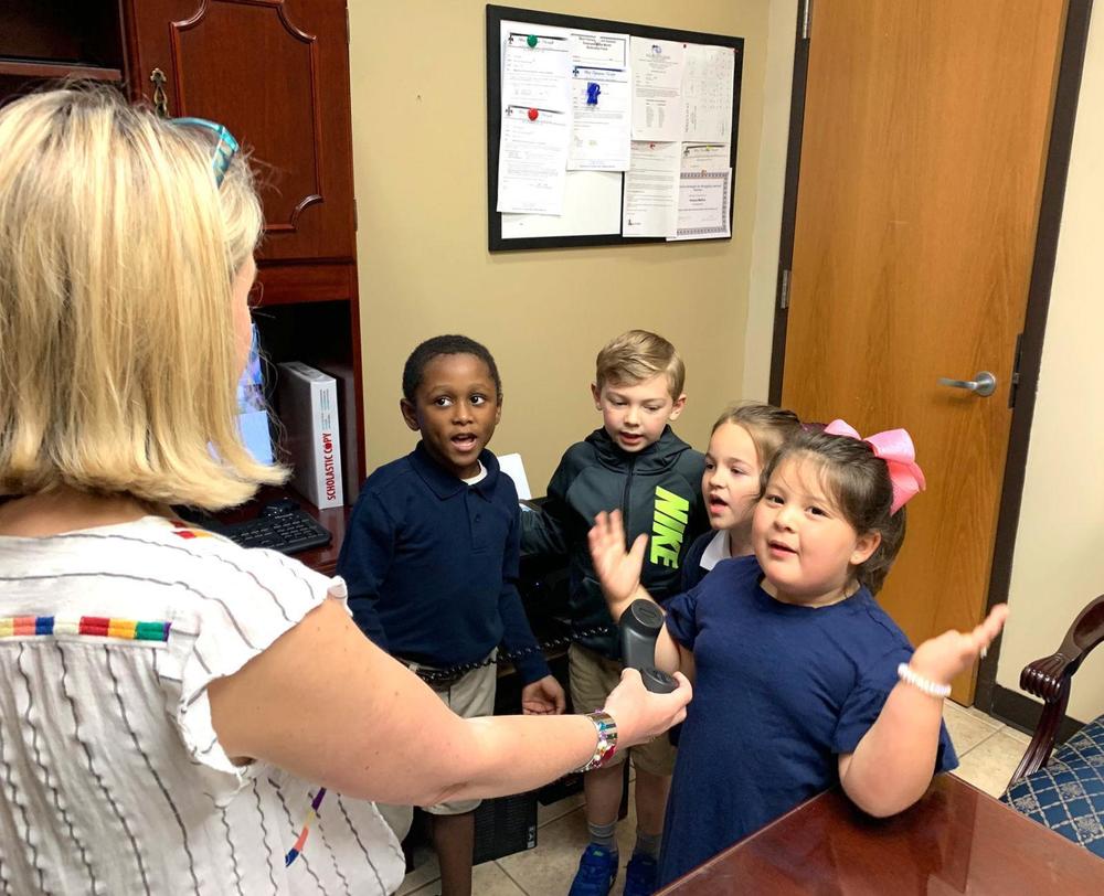 Bains Lower Elementary School students lead morning announcements