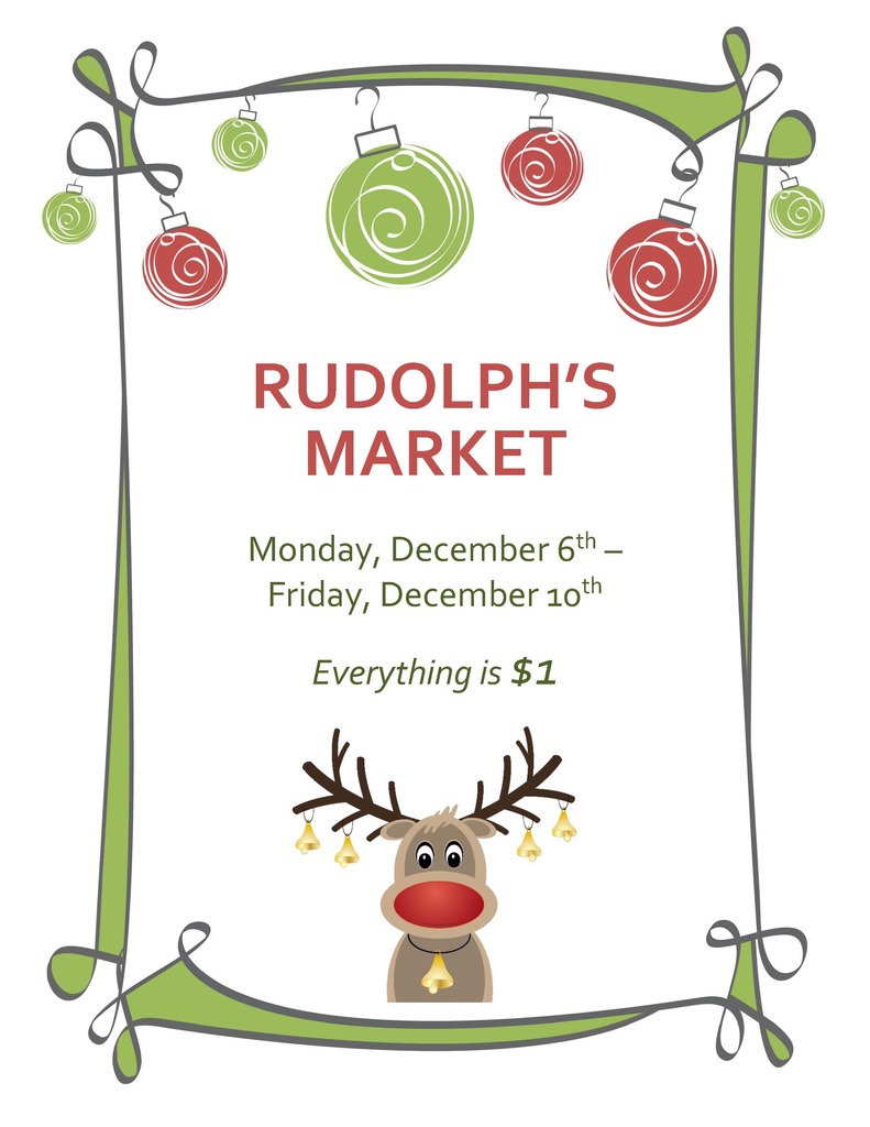 Poster for Rudolph's Market. Runs Monday through Friday. Everything is $1.