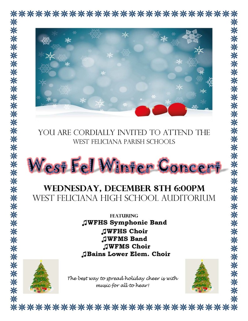 Winter Concert, Wednesday, December 8th at 6:00 PM.