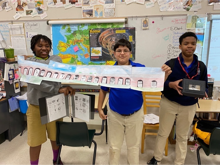 Students in Ms. Jewell’s 6th Grade World History class create timelines of the Roman Empire. 