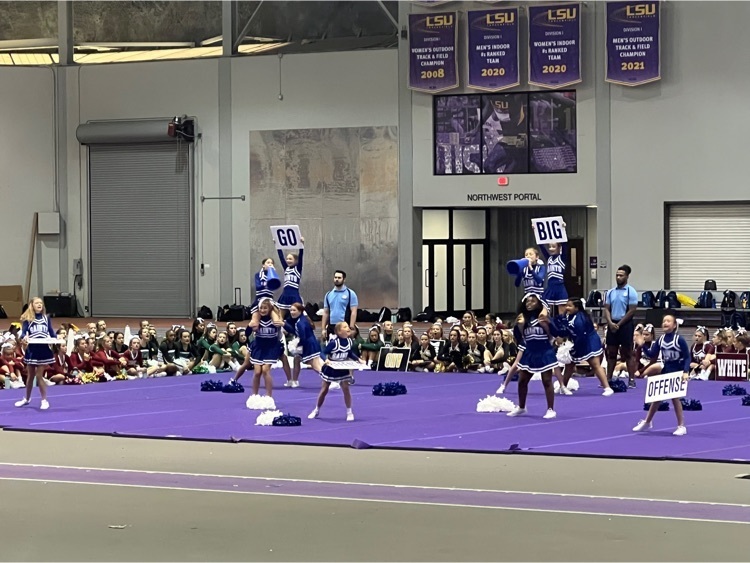 Cheer team performs a routine at camp  