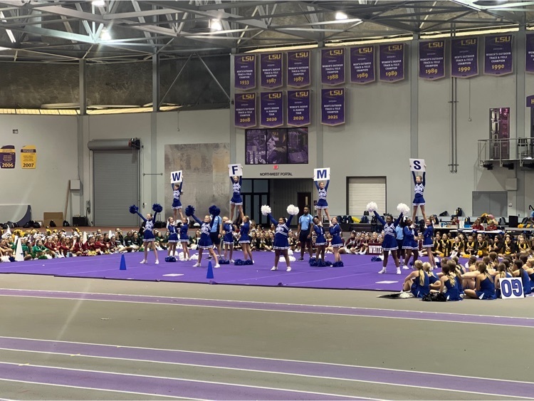 Cheer team performs a routine at camp